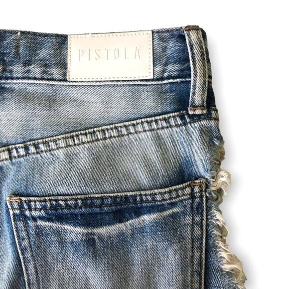 Pistola Relaxed Straight Distressed High Rise Jeans 26 Light Wash Button Fly - Picture 10 of 11